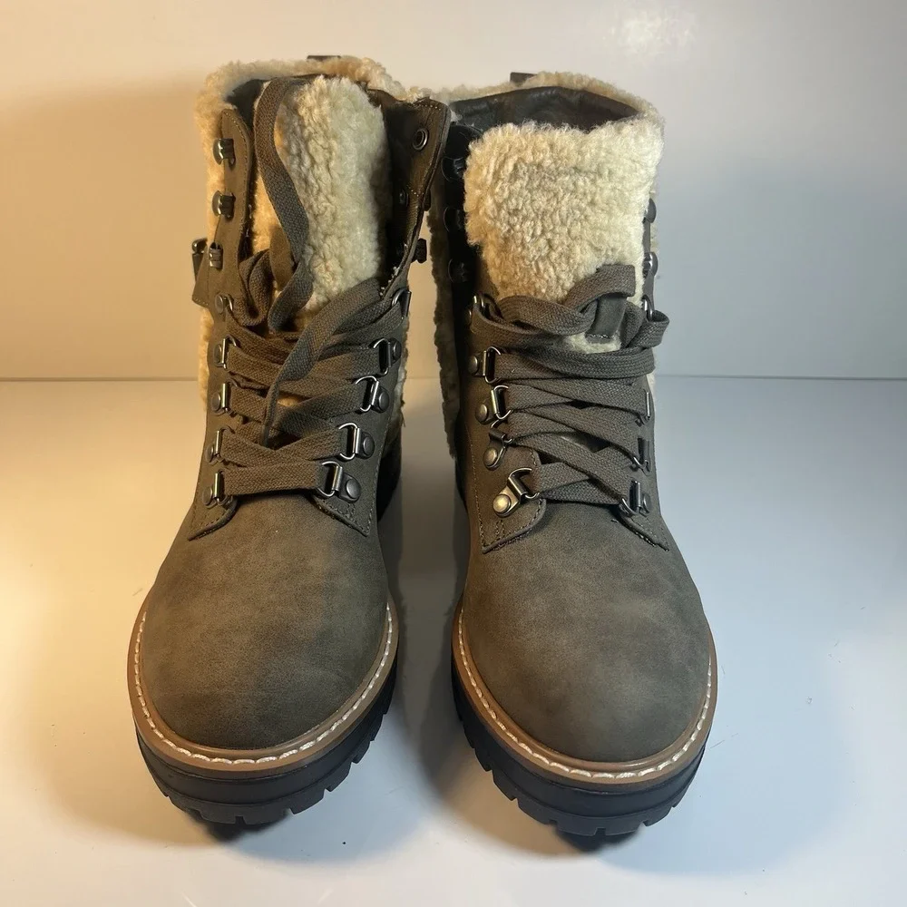 Dolce Vita Algery Olive Faux Fur Lace-Up Ankle Boots Olive US 7